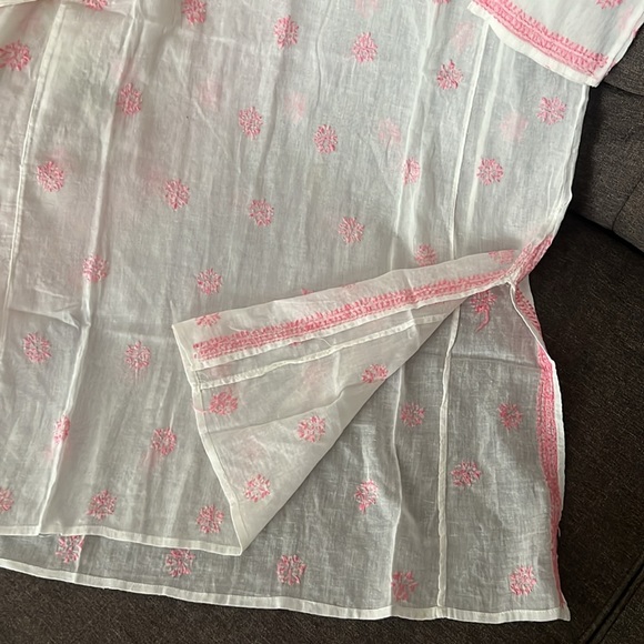 JULIET DUNN Hand Embroidered Sheer White and Pink Resort Cover Up NWOT - Picture 8 of 14